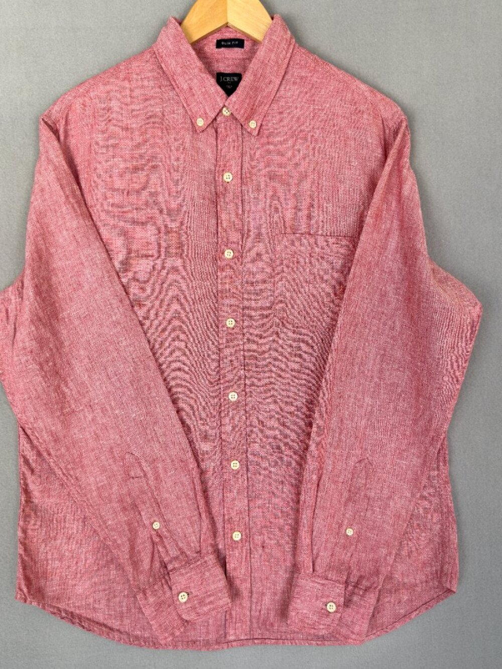 J.Crew Shirt Mens Large Red Slim Fit Baird McNutt Irish Linen Long Sleeve - Picture 6 of 13